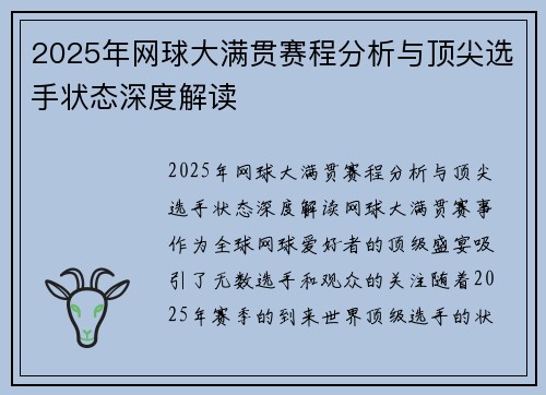 2025年网球大满贯赛程分析与顶尖选手状态深度解读