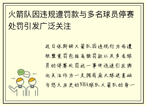 火箭队因违规遭罚款与多名球员停赛处罚引发广泛关注